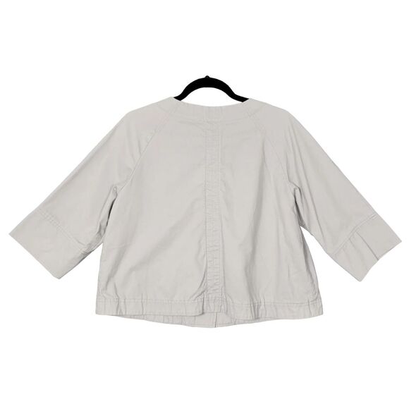 GARNET HILL Gray Cotton Twill Raglan Sleeve Big Button Cropped Jacket SIZE 10 - Picture 2 of 8